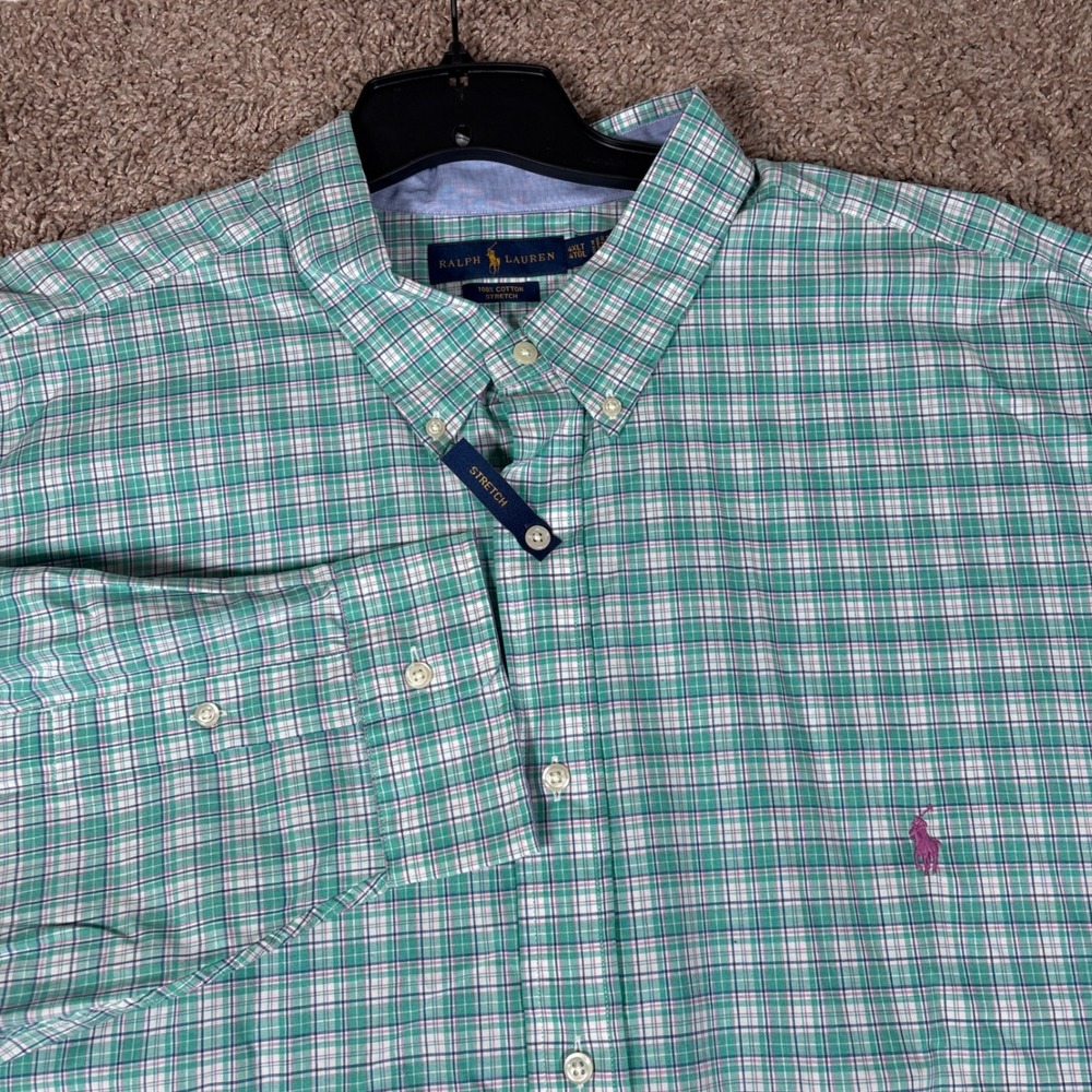 Ralph Lauren Mens 4XLT Green Plaid Cotton Stretch Button Down Shirt New Tag